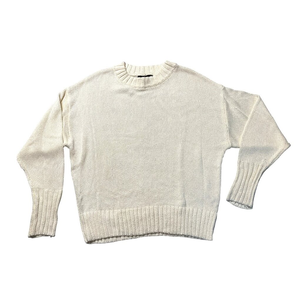 Something Navy Womens S Cream Knit Sweater Viscose & Polyester Ribbed Hem & Cuff